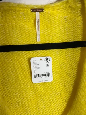 NWT Free People Neon Yellow Alpaca Blend V Neck Slouchy Knit Sweater Size S thumbnail 7
