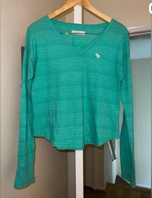Abercrombie & Fitch Green / Teal Long Sleeve V-Neck Top thumbnail 1