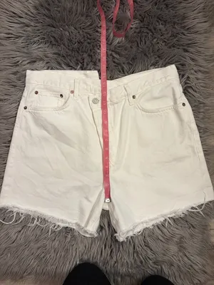 Agolde organic cotton denim criss cross high rise shorts raw hem white 31 thumbnail 6