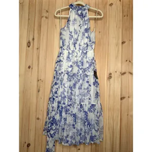 NWT Lulus Float to You White Floral Print Halter Tiered Midi Dress Cruise Size L thumbnail 2