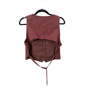 ZARA Linen Blend Cropped Open Back Waistcoat Top Brown Large thumbnail 4