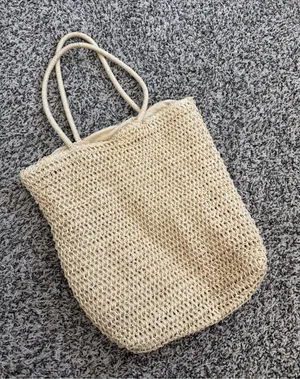 Tan woven tote thumbnail 1