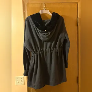 Free People Westwood Velvet Trim Hooded Oversized Cardigan Coat in Black thumbnail 7