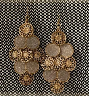 Gold bling medallion dangle earrings thumbnail 2