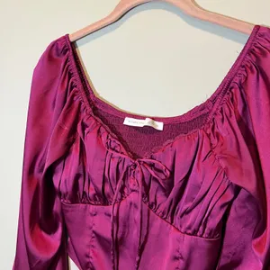 Altar'd State Satin Corset Top Crush Berry Smocked Balloon Sleeve XS Babydoll thumbnail 2