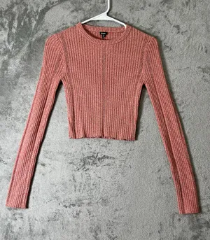 Monrow Coral Cream Ribbed Cotton Cropped Long Sleeve Sweater Top Size XS New thumbnail 1
