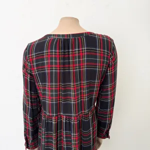 [LOFT] Plaid Split Neck Tiered Long Sleeve Flannel Mini Dress Relaxed Sz Large L thumbnail 5