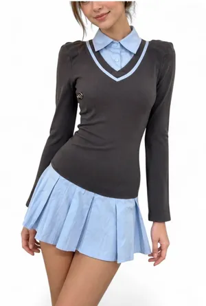 Chin Studio gray and blue y2k mini dress size M thumbnail 1