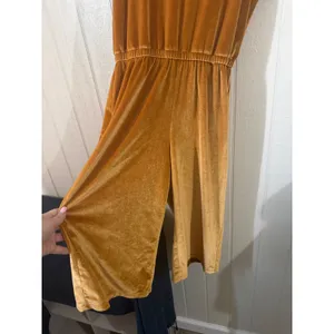 Mustard Gold Velvet Flutter Sleeve Wide Leg Jumpsuit XL 14 Holiday Party thumbnail 2
