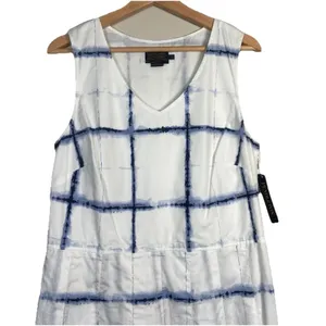 Pendleton Sleeveless A-line Dress‎ Size 12 White Blue Plaid Check Pleated NWT thumbnail 5