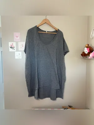 Free people oversized basic gray short sleeve tee shirt med boho hippie casual a thumbnail 3