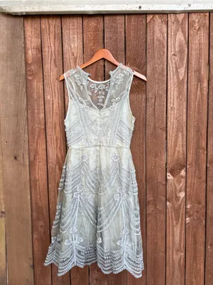 BHLDN Hitherto Anessa Dress Sage Green Silk Lace Dress thumbnail 6