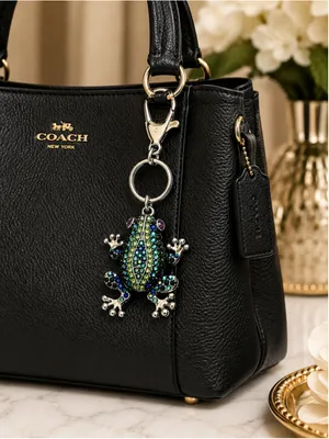 NEW Rhinestone Frog Bag Charm Keychain Green Blue Silver thumbnail 4