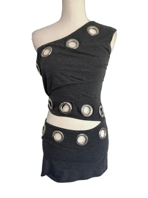 Jaded London Asymmetric Eyelet Dress in Dark Grey 2 New Womens mini thumbnail 5