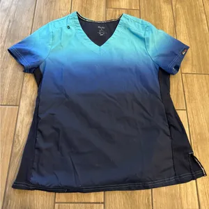 Koi Dobby Ombré Blue V-Neck Scrub Top size large thumbnail 1