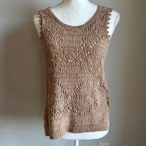 By Anthropologie Tan Woven Tank Top Blouse Knit Boho Top Size Small thumbnail 3