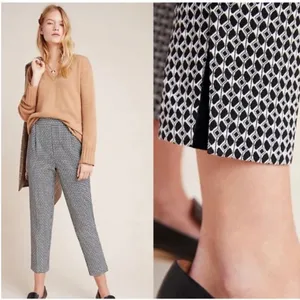 Anthropologie Black Larkin Jacquard Trouser Pant in Black Motif W-257 Sz S thumbnail 2