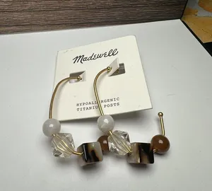 Madewell Chunky Bead Hoop Gold Tone Pierced Earrings NWT thumbnail 1
