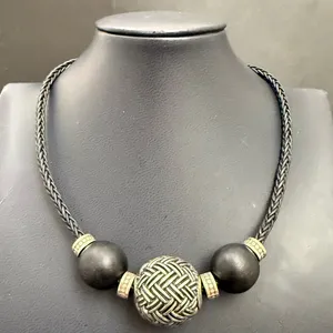 BRIGHTON Neema Chunky Ethnic Style Black Braided Cord Beaded Collar Necklace thumbnail 5