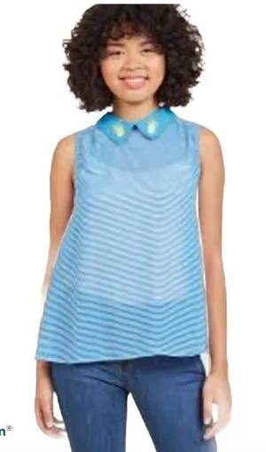 ModCloth Pineapple Collar Sleeveless Blouse Blue Size S thumbnail 1