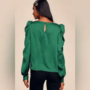 Lulus Love You Dearly Forest Green Satin Long Sleeve Top thumbnail 2