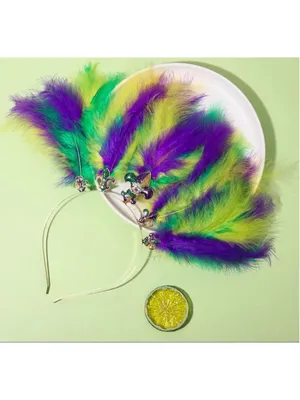 NEW Mardi Gras Headbands for Women Mask Fleur De Lis Hairband Carnival Feather thumbnail 3
