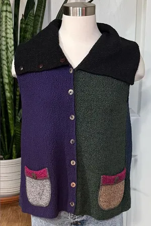Vintage 90s Colorblock Cotton Knit Vest‎ Indie Artisan Fall Layering thumbnail 1