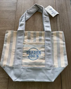 Trader Joe's Striped Canvas Tote in Light Blue and Cream thumbnail 1