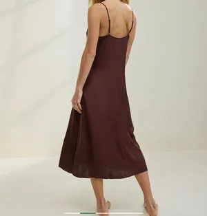 Aerie Satin Midi Brown Dress thumbnail 2