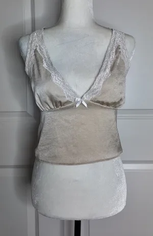 One Clothing Satin & Lace Tank Top Ivory Size M thumbnail 1