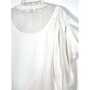Fate Women White Lace Yoke Back Short Sleeve Top Blouse Size Small Pleated thumbnail 5