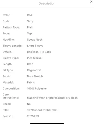 SheIn Puff Sleeve Tied Backless Crop Top thumbnail 6