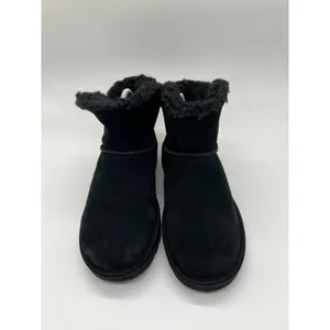UGG Boots Womens Size 7 Black Suede Shearling Ankle Booties Rhinestone Logo thumbnail 3