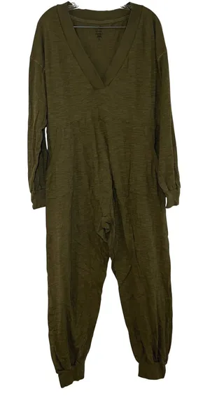 Natural Life Womens Olive Green Slub Knit V-Neck Long Sleeve Jumpsuit Small thumbnail 1