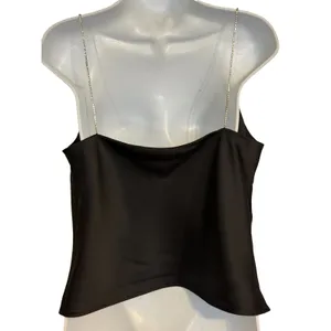 HOUSE OF HARLOW 1960 Black Satin Draped Neck Rhinestone Straps‎ Top EUC Small thumbnail 4