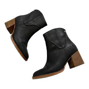 UGG Black Leather Western Ankle Boots Block Heel Size 6.5 thumbnail 2