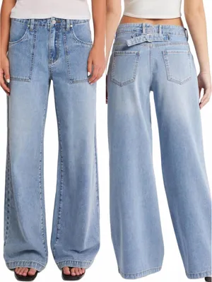 PTCL Utility High Waist Wide Leg Jeans Light Wash Indigo Size 25 thumbnail 2