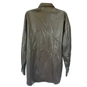 Acoa Faux Leather Shacket Sz S Brown Pearl Snap Western‎ 90's Baggy Oversized thumbnail 3
