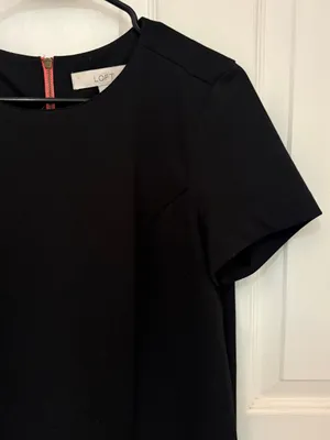 LOFT Short Sleeve Color Block Shift Dress with a Pink Bow Zipper Up Back thumbnail 3