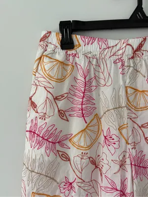C&C California White Pink Orange Floral Embroidered Cotton Wide Leg Boho Pants M thumbnail 3