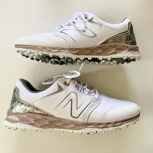New Balance White Pink Rose Gold Silver Cheetah Golf Shoes US 6 thumbnail 1