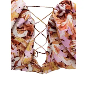 Acler Withington Top Size 2 NWOT Puff Sleeve Abstract‎ Floral Crop Blouse thumbnail 7
