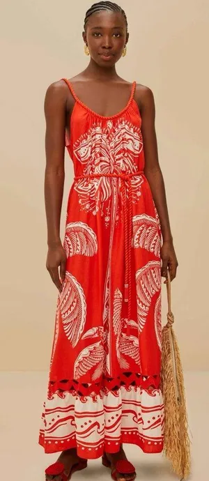 Farm Rio Red Majestic Coconut Tree Maxi Dress S thumbnail 1