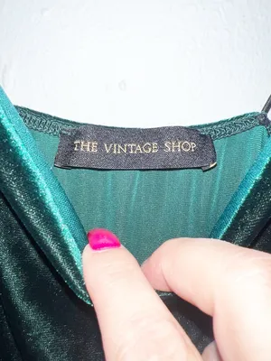 The Vintage Shop Velvet Spaghetti Strap Slip Dress in Deep Green thumbnail 6