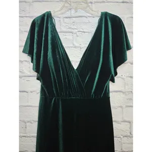 Jenny Yoo Ellis Ruffle-Sleeve Open-Back Green Velvet Wedding Gown 8 Homecoming thumbnail 8
