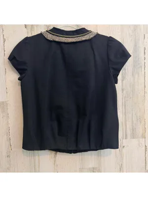 BCBG Max Azria Women’s XS Tweed Trim Jacket Top Black Gold Chain Zip thumbnail 7
