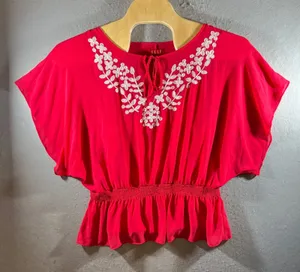 2 |‎ ELLE Romantic Boho Embroidered Smocked Peplum Festival Blouse Women XL thumbnail 1