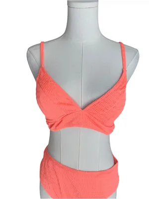 CUPSHE - NWT Coral Bikini Set Textured High Waist Lace-Up Back Swimwear SZ M thumbnail 4