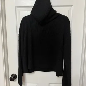 Victoria’s Secret PINK ribbed‎ hooded black sweater size large cropped thumbnail 6