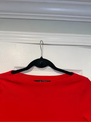 NWOT LRL Lauren Ralph Lauren Size M Red Boat Neck Cuffed Sleeve Top Cotton thumbnail 2